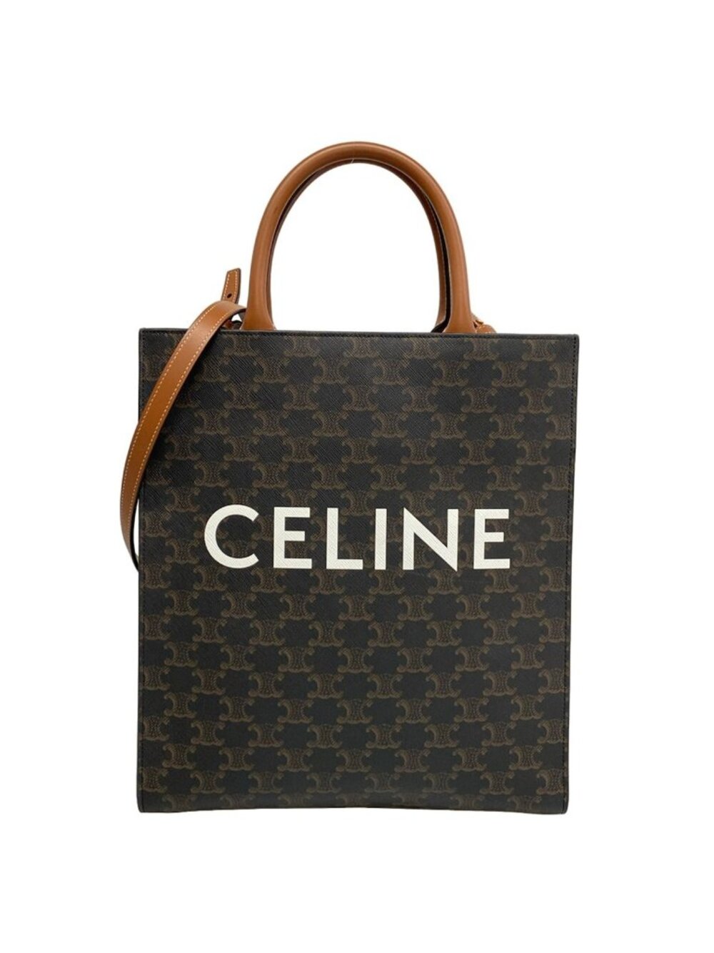 Celine Tote Bag Small Vertical Cabas Dark Brown White Leather